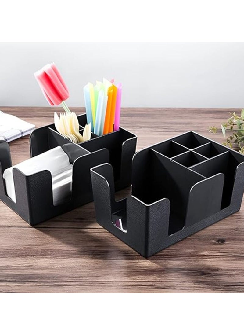 Precise - Bar Organizer with 1 Large Compartment and 5 Small for storing Napkins, Sugar, Spoons, Straws, Toothpicks, other items, Made of Plastic - Black - Image 1