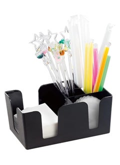 Precise Bar Organizer with 1 Large Compartment and 5 Small for storing Napkins, Sugar, Spoons, Straws, Toothpicks, other items, Made of Plastic - Black  - Image 2