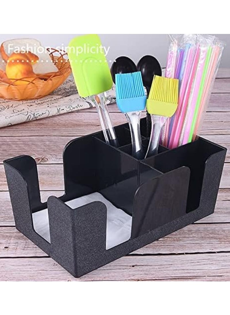 Precise - Bar Organizer with 1 Large Compartment and 5 Small for storing Napkins, Sugar, Spoons, Straws, Toothpicks, other items, Made of Plastic - Black - Image 1