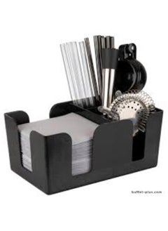 Precise Bar Organizer with 1 Large Compartment and 5 Small for storing Napkins, Sugar, Spoons, Straws, Toothpicks, other items, Made of Plastic - Black  - Image 3