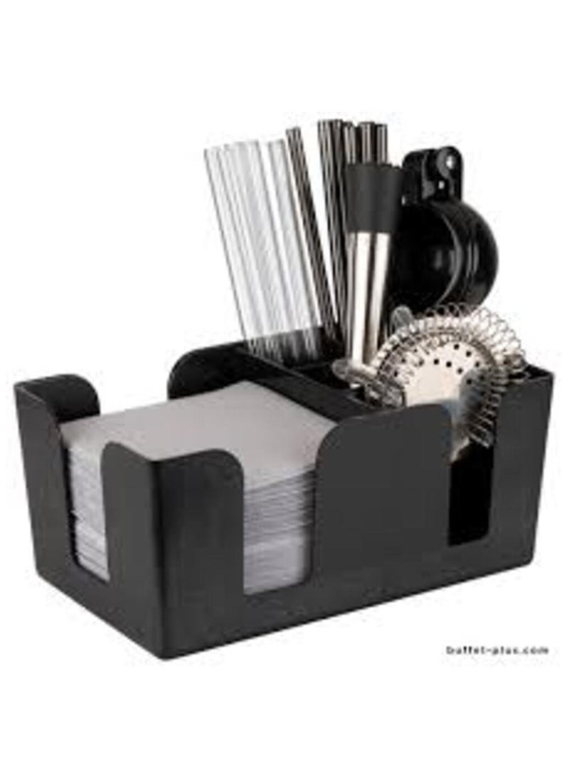 Precise - Bar Organizer with 1 Large Compartment and 5 Small for storing Napkins, Sugar, Spoons, Straws, Toothpicks, other items, Made of Plastic - Black - Image 1