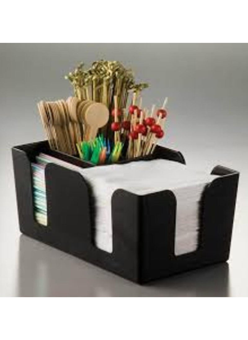 Precise - Bar Organizer with 1 Large Compartment and 5 Small for storing Napkins, Sugar, Spoons, Straws, Toothpicks, other items, Made of Plastic - Black - Image 1