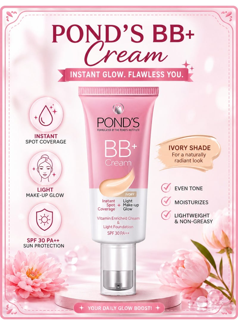 Pond's BB+ Cream, Instant Spot Coverage + Light Make-up Glow, Ivory 30g - Image 1