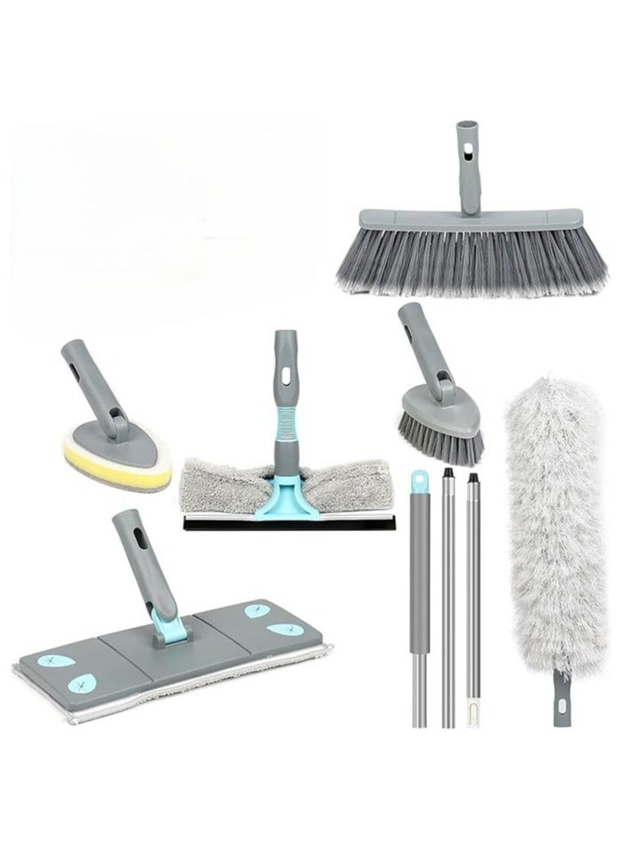 6-in-1 Foldable Broom & Mop Set – Detachable Cleaning Tools with Extendable Pole, Window Squeegee, Scrubber & Fiber Duster for RV, Home, Dorm, Easy Storage in UAE  - Image 1