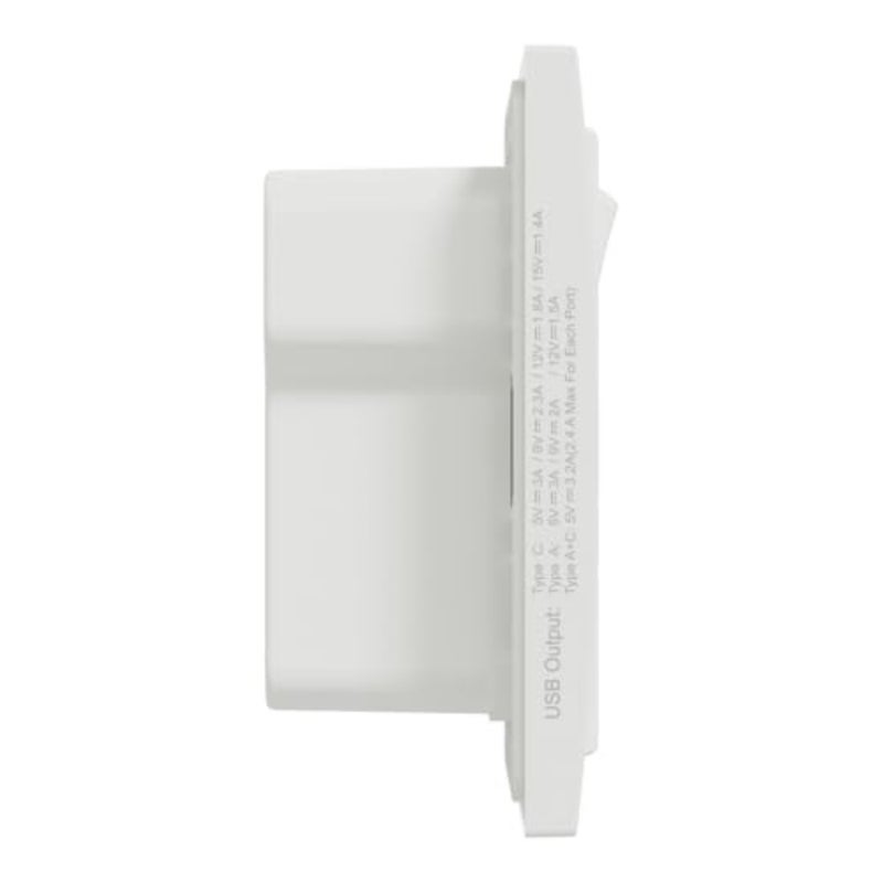 مقبس واحد بمفتاح مع منافذ USB A+C للاستخدام المنزلي والمكتبي، بلاستيك ABS أبيض، تصميم مضغوط مع تصنيف 13A وحماية IP20 - Image 4