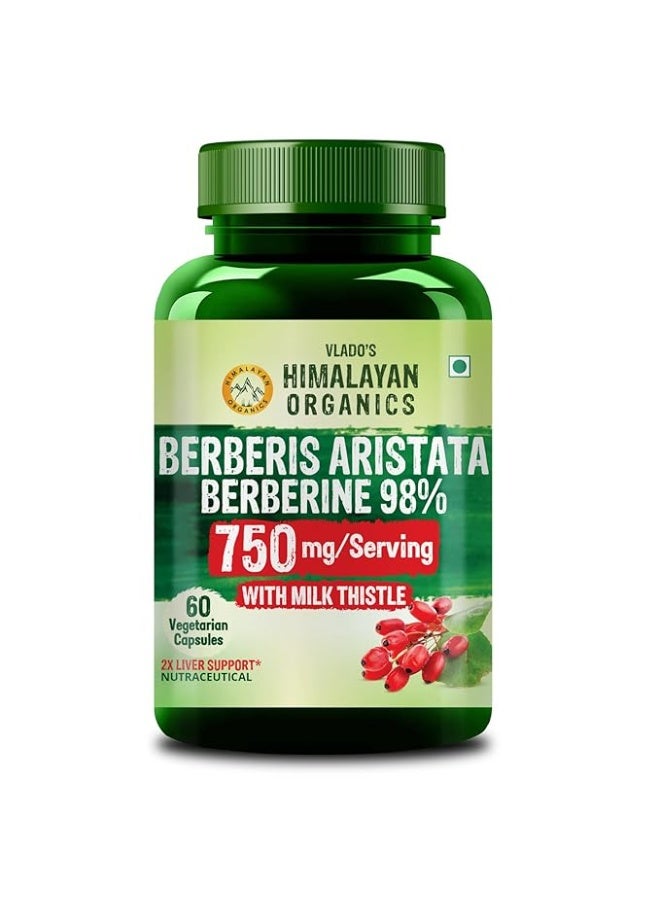 Himalayan organics Vlado's Himalayan Organics Berberis Berberine 98% with Milk Thistle I Berberine Capsules 750 mg | Berberine Supplements for 2X Liver Support I Control Blood Sugar I Berberis Aristata I Cholesterol Management I, Antioxidant, Anti-inflammatory & Weight Management | Herbal Formula for Detox & Metabolic Wellness - 60 Veg Capsules - Image 1