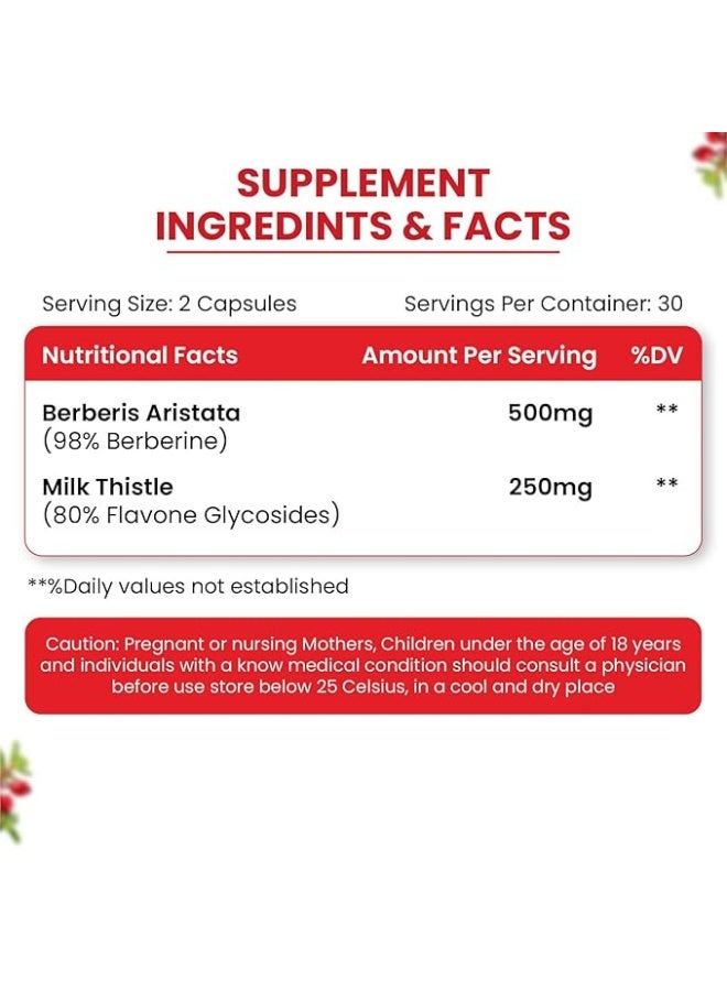 Himalayan organics Vlado's Himalayan Organics Berberis Berberine 98% with Milk Thistle I Berberine Capsules 750 mg | Berberine Supplements for 2X Liver Support I Control Blood Sugar I Berberis Aristata I Cholesterol Management I, Antioxidant, Anti-inflammatory & Weight Management | Herbal Formula for Detox & Metabolic Wellness - 60 Veg Capsules - Image 3