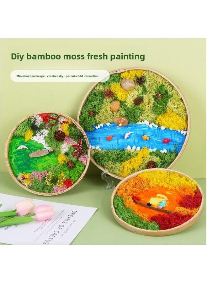 Yongsheng Moss Painting Material Package Bamboo Basket Handmade DIY Frame Creative Plant Green Photo Warm Field Group Building-Color:22cm Plaque Lotus Pond Story  - Image 4