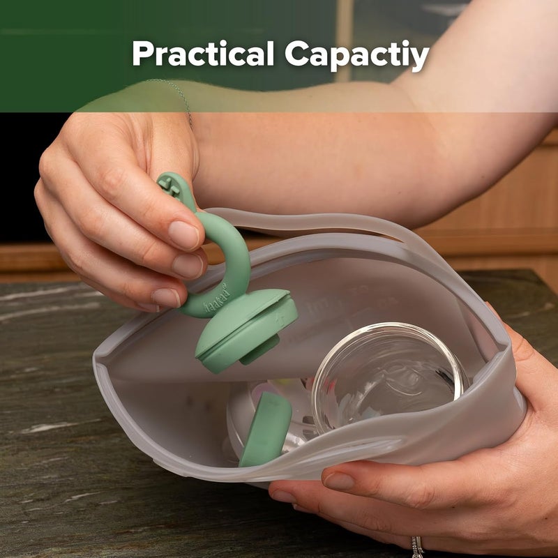 haakaa حقائب تعقيم بخار الميكروويف من هاككا السيليكون للسفر، حقائب بخار سيليكون قابلة لإعادة الاستخدام لزجاجات الأطفال، مضخات الثدي، الملحقات، اللهايات وألعاب الأسنان، رائعة للاستخدام في المنزل وأثناء التنقل، رمادي (1 قطعة) - Image 3