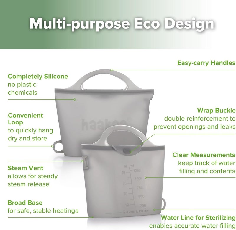 haakaa حقائب تعقيم بخار الميكروويف من هاككا السيليكون للسفر، حقائب بخار سيليكون قابلة لإعادة الاستخدام لزجاجات الأطفال، مضخات الثدي، الملحقات، اللهايات وألعاب الأسنان، رائعة للاستخدام في المنزل وأثناء التنقل، رمادي (1 قطعة) - Image 5