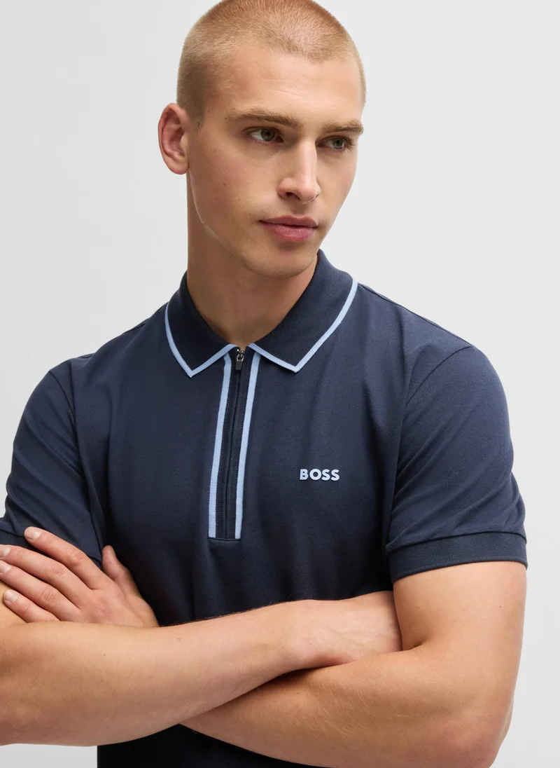 BOSS Stretch-cotton polo shirt with contrast stripes