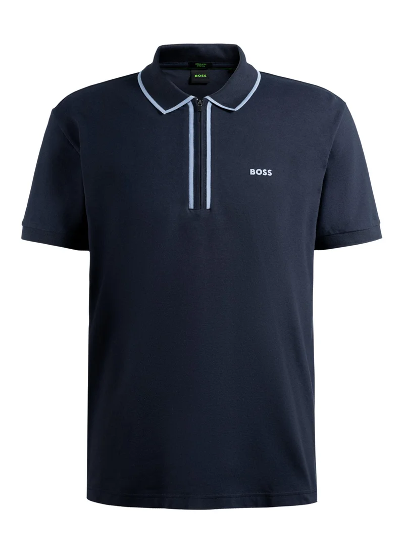 BOSS Stretch-cotton polo shirt with contrast stripes