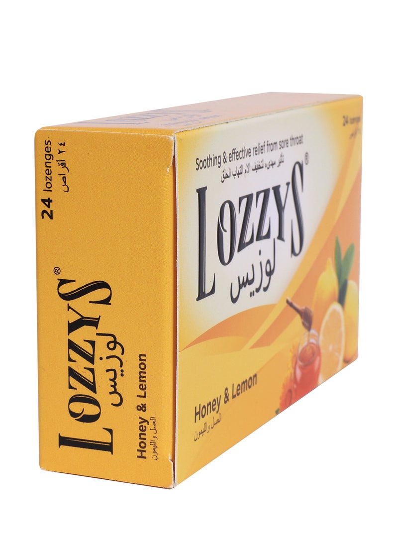 لوزيس Lozzys Honey and Lemon, مفعول مزدوج مضاد للبكتيريا، تخفيف فعال سريع من أعراض التهاب الحلق، 24 قرص استحلاب - Image 2