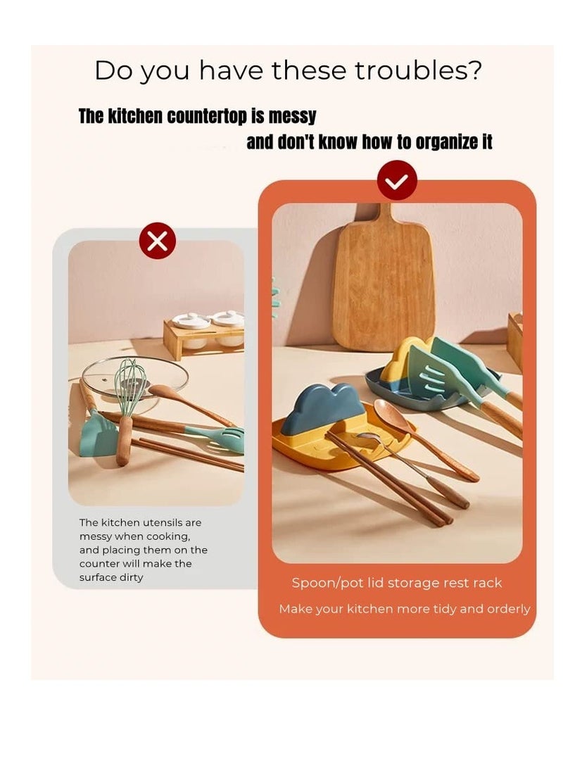 Zikra Kitchen Utensils Rest with Drip Pad, Cooking Spoon Rest with Lid Holder, Heat-Resistant Pot Lid Stand Holder, Countertop Organiser Rack for Spoon, Ladles, Tongs, Spatula, Fork,Blue and Green, 2pcs - Image 2