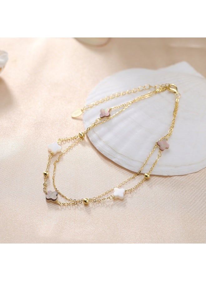 veya "A luxurious anklet from Veya, made of genuine 925 sterling silver and plated with 14k gold, designed with a double jacket adorned with sparkling metal pieces and accents that add charm and elegance to every look. ✨ It comes in a luxurious package that reflects the piece's luxury and quality." - Image 3