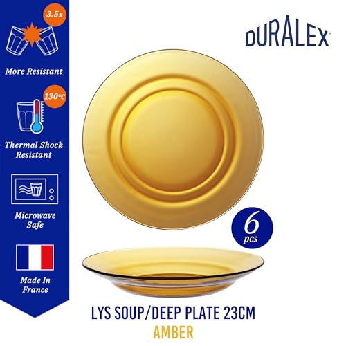 Duralex® LYS Amber Deep/Soup Glass Plates, Set of 6, 23 cm, for Cereal, Soup, Pasta and More - Image 2