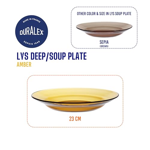 Duralex® LYS Amber Deep/Soup Glass Plates, Set of 6, 23 cm, for Cereal, Soup, Pasta and More - Image 5
