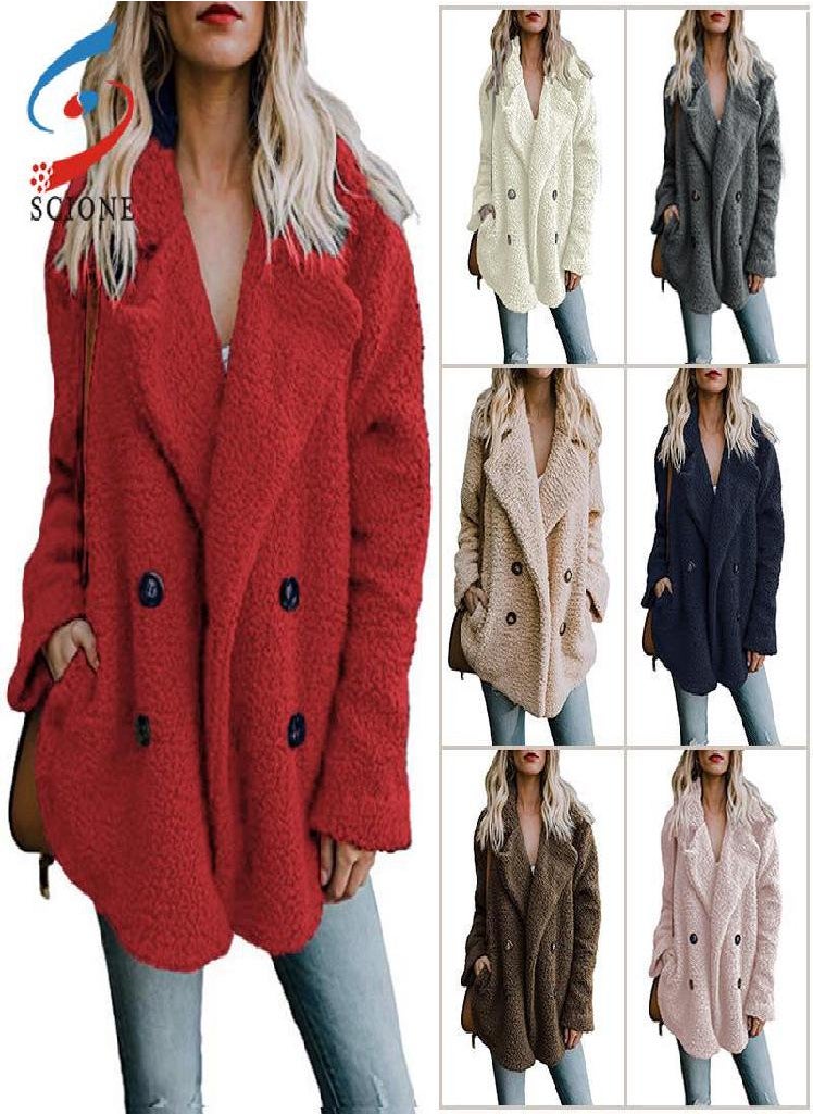 Eckek - SCIONE Overcoat Solid Coat Women Winter Lapel Loose Outwear Casual Ladies Blend Coat Faux Warm Tops - Image 1