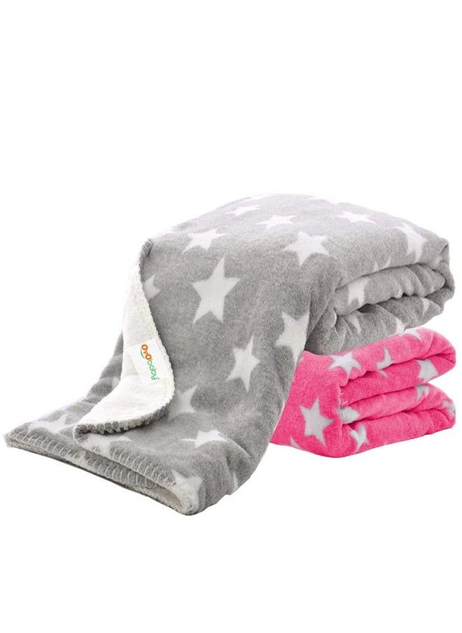 OYO BABY New Born Baby Blankets All Season Fluffy 2 Layered Ac Wrapping Blanket For Baby Boys And Baby Girls Toddlers ; Reversible Blanket 100Cm X 75Cm (012 Months Baby Pink & Grey Star Printed)  - Image 2
