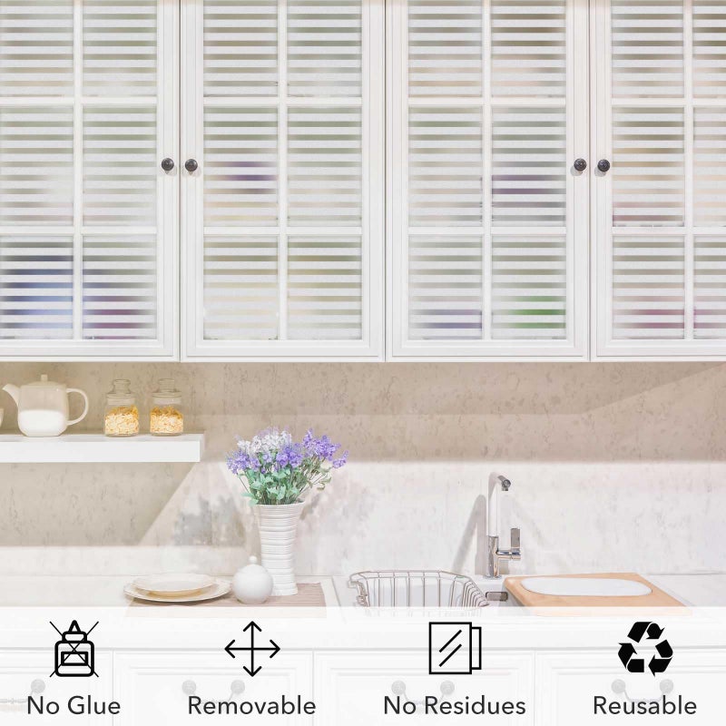 VSUDO Window Privacy Film â€“ Frosted Stripe Static Cling Window Film for Glass, Semi-Private Decorative Tint for Office, Door, Home Use, No Glue Removable Design, 17.5" by 78.7" - Image 5