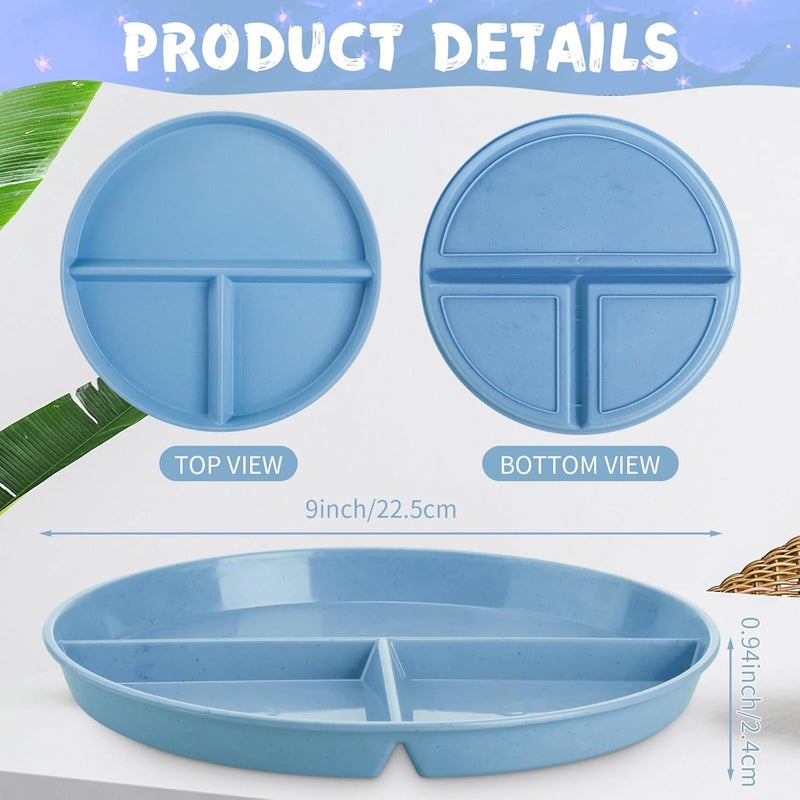 Yinder 16 Pcs 9 Inch Unbreakable Divided Plates for Kids Adult Dishwasher Microwave Safe 3 Compartment Plates Lightweight Healthy Plastic Reusable Dinner Plate for Child DishesMulti Colors - Image 2