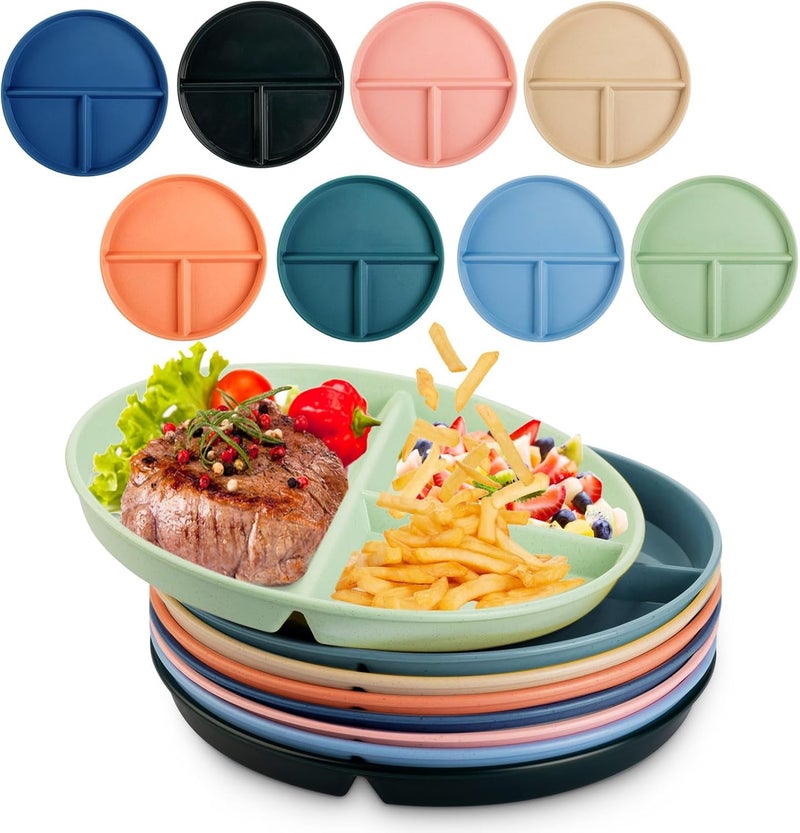 Yinder 16 Pcs 9 Inch Unbreakable Divided Plates for Kids Adult Dishwasher Microwave Safe 3 Compartment Plates Lightweight Healthy Plastic Reusable Dinner Plate for Child DishesMulti Colors - Image 1