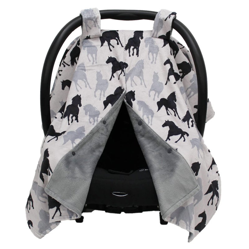 Dear Baby Gear Car Seat Cover for Boys & Girls - Baby Carseat Canopy w/Snap Opening - Infant Seat Cover - Stroller & Nursing Covers - Newborn Carrier Canopy - 40x30" (Black and Gray Horses) - Image 1