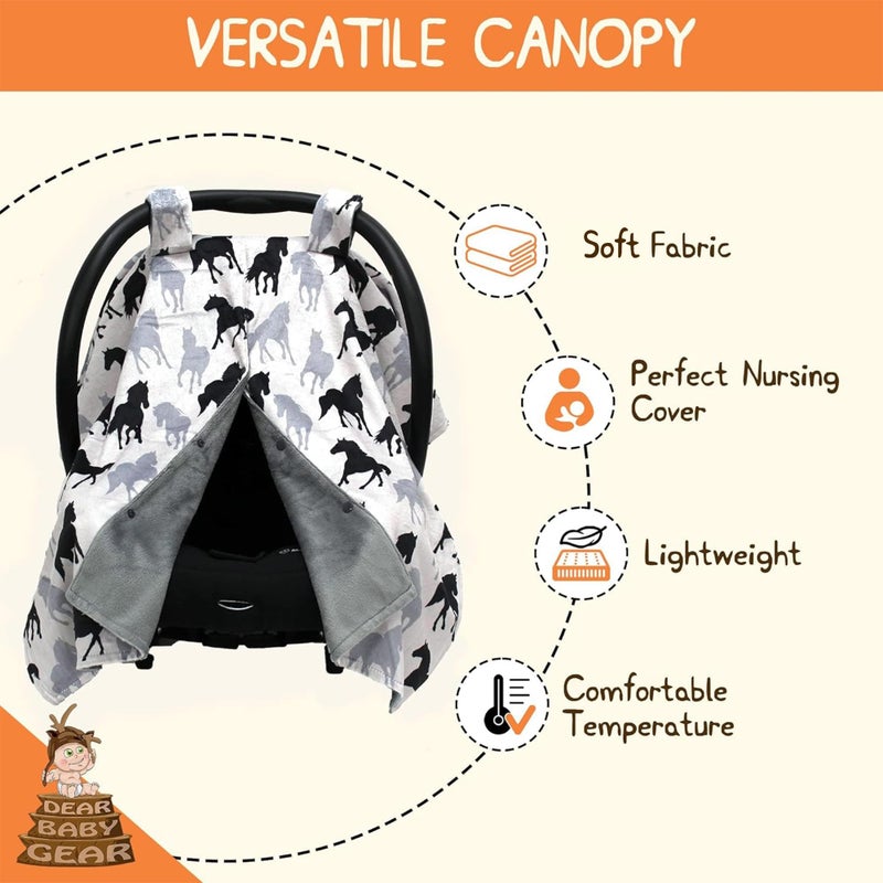 Dear Baby Gear Car Seat Cover for Boys & Girls - Baby Carseat Canopy w/Snap Opening - Infant Seat Cover - Stroller & Nursing Covers - Newborn Carrier Canopy - 40x30" (Black and Gray Horses) - Image 3