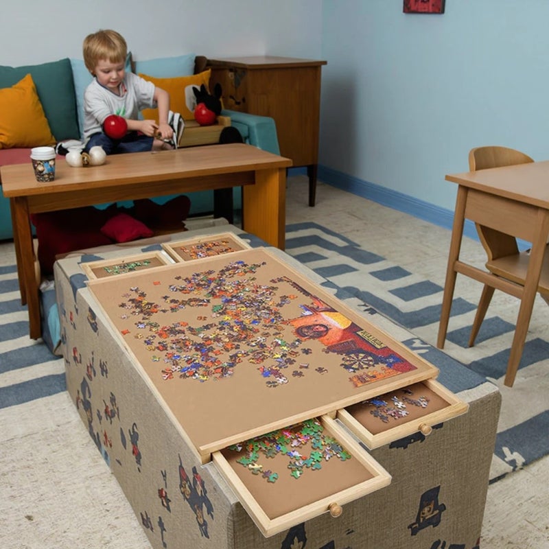 Bluejw Wooden Painted Eco-Friendly Jigsaw Puzzle Table with Storage Drawers & Organizer for Adults and Kids - Image 1
