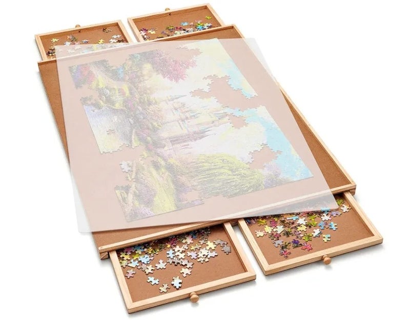 Bluejw Wooden Painted Eco-Friendly Jigsaw Puzzle Table with Storage Drawers & Organizer for Adults and Kids - Image 2