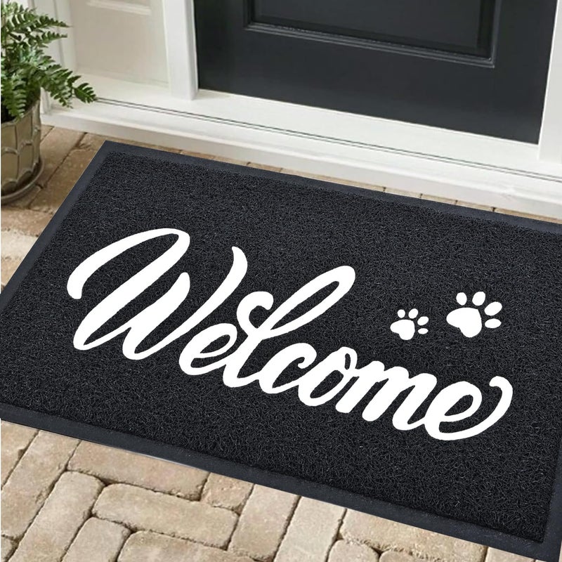 T.Henv Door Mat Welcome Outdoor/Indoor Heavy Duty Non Slip Doormat For Front Door Entance Outside Door Mats For Home Entry Floor Easy To Clean Waterpoof Doormats 30""X17.5"" Black-Welcome A - Image 1