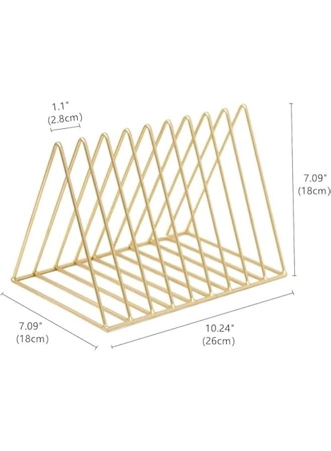 HOOKOR 2 Pcs Triangle File Folder Racks and Magazine Holder,Letters Storage,9 Lattice Metal Newspaper Holder Magazine File Storage for Office Home Decoration (Gold) - Image 2