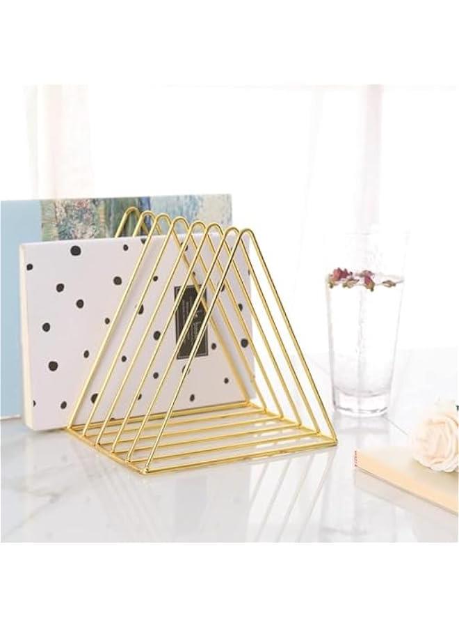 HOOKOR 2 Pcs Triangle File Folder Racks and Magazine Holder,Letters Storage,9 Lattice Metal Newspaper Holder Magazine File Storage for Office Home Decoration (Gold) - Image 4