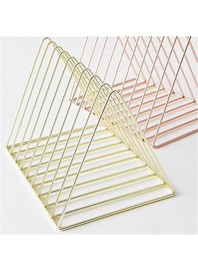 HOOKOR 2 Pcs Triangle File Folder Racks and Magazine Holder,Letters Storage,9 Lattice Metal Newspaper Holder Magazine File Storage for Office Home Decoration (Gold) - Image 5