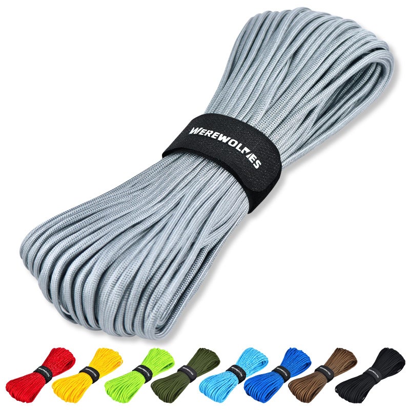 WEREWOLVES Paracord Rope, 7 Strand Type III Parachute Cord 4mm 100ft / 200ft for Crafting, DIY Projects, Survival Bracelets (Gray, 100 ft) - Image 1