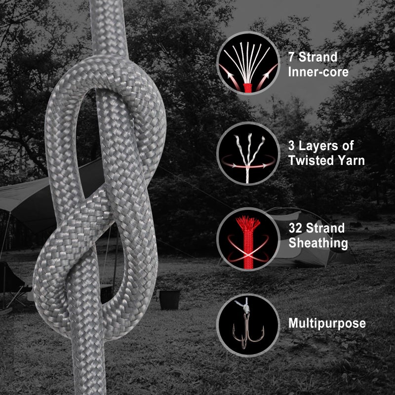 WEREWOLVES Paracord Rope, 7 Strand Type III Parachute Cord 4mm 100ft / 200ft for Crafting, DIY Projects, Survival Bracelets (Gray, 100 ft) - Image 2