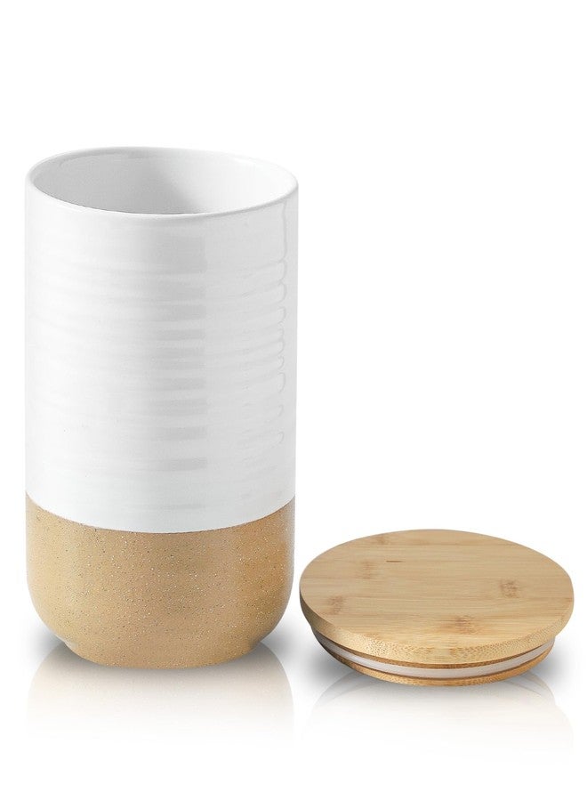 Hasense Hansense 80oz White Ceramic Food Storage Jar with Bamboo Lid - 7.5 Inch Minimalist Kitchen Canister for Pantry, Dry Goods, Sugar, Tea, Flour - Airtight Wide Mouth Container with Natural Base - Image 1
