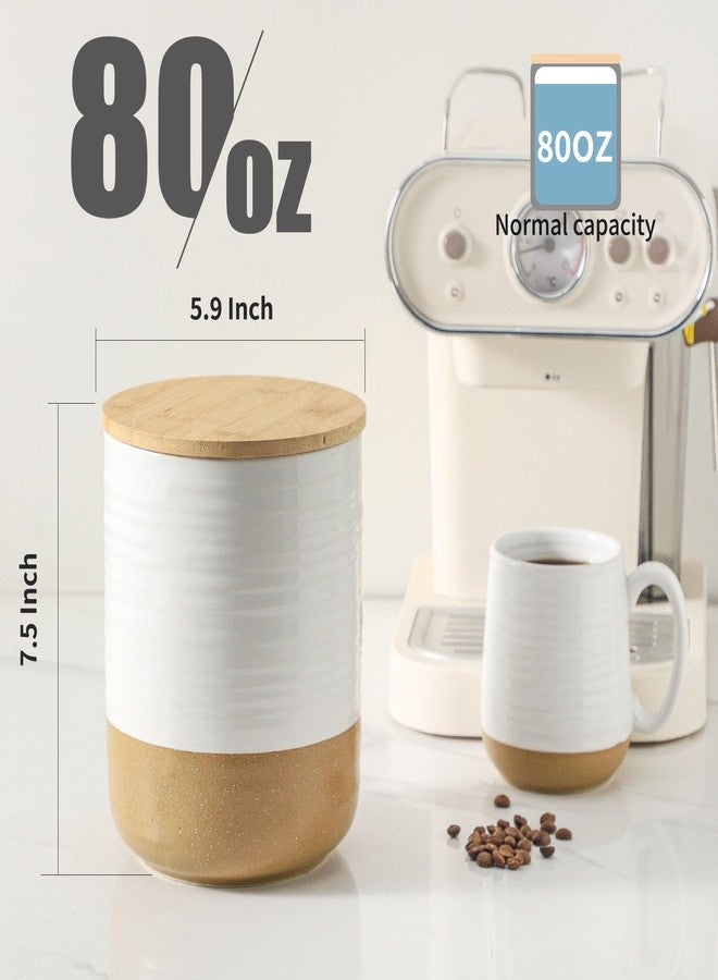 Hasense Hansense 80oz White Ceramic Food Storage Jar with Bamboo Lid - 7.5 Inch Minimalist Kitchen Canister for Pantry, Dry Goods, Sugar, Tea, Flour - Airtight Wide Mouth Container with Natural Base - Image 2