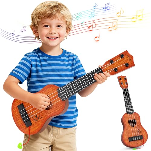 YEZI Classical Ukulele for Kids Mini Toddler Guitar Toy with Pick Educational Musical Instrument for Preschool Boys Girls Early Learning Music Toy for Ages 3 4 5 6 Years Old Brown - Image 1
