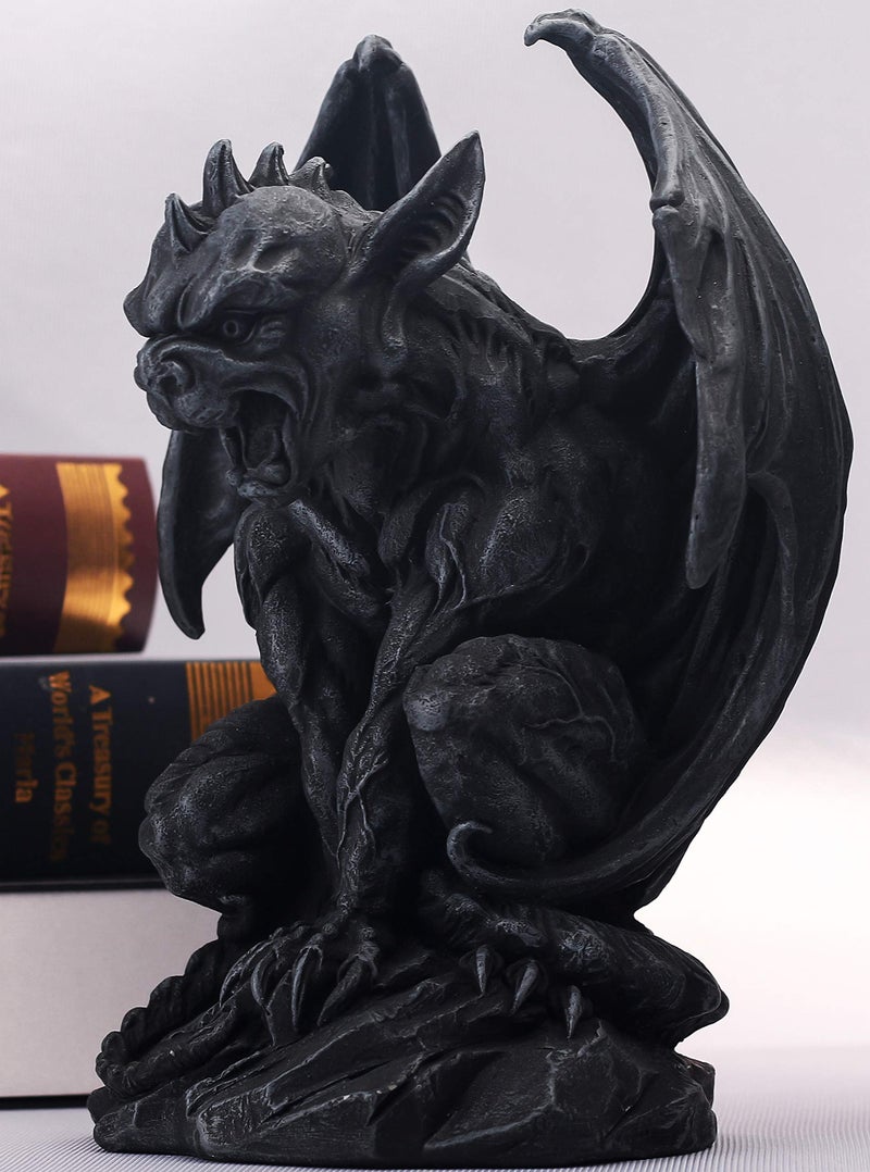 JORAE Winged Gargoyle Statue Indoor Outdoor Home Decor Sitting Guardian Sculpture Halloween Figurines, 9 in, Polyresin - Image 3