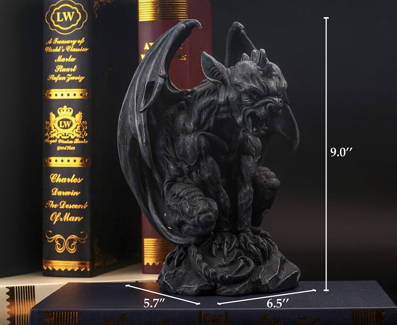 JORAE Winged Gargoyle Statue Indoor Outdoor Home Decor Sitting Guardian Sculpture Halloween Figurines, 9 in, Polyresin - Image 2