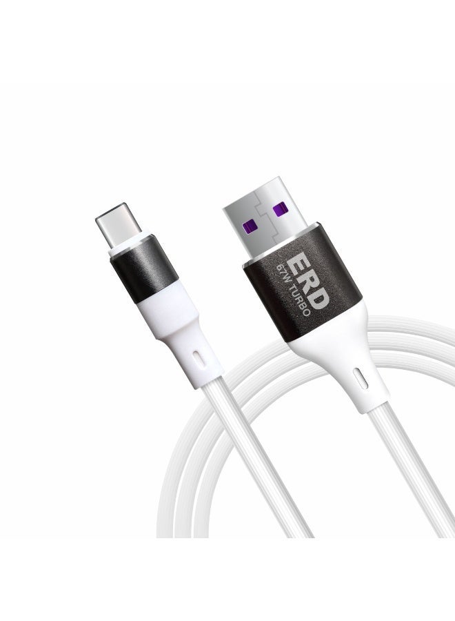 ERD كابل ERD USB-A إلى USB-C، شحن سريع 67 واط ونقل بيانات عالي السرعة | سلك متين وخفيف الوزن بطول متر واحد | عمر افتراضي يصل إلى 15000 انحناءة | للهواتف الذكية والأجهزة اللوحية وغيرها - Image 2