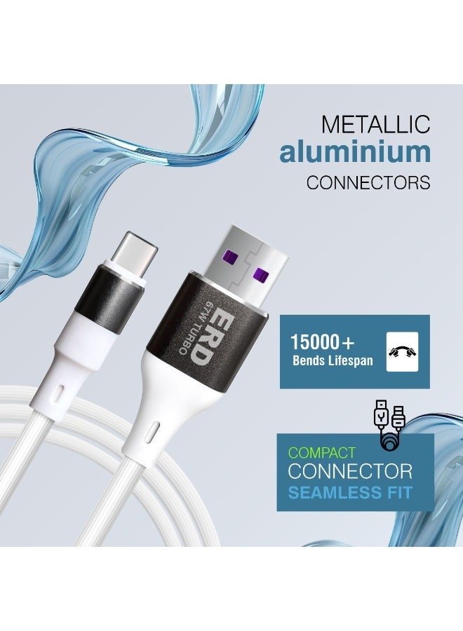 ERD كابل ERD USB-A إلى USB-C، شحن سريع 67 واط ونقل بيانات عالي السرعة | سلك متين وخفيف الوزن بطول متر واحد | عمر افتراضي يصل إلى 15000 انحناءة | للهواتف الذكية والأجهزة اللوحية وغيرها - Image 4