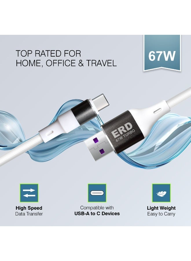 ERD كابل ERD USB-A إلى USB-C، شحن سريع 67 واط ونقل بيانات عالي السرعة | سلك متين وخفيف الوزن بطول متر واحد | عمر افتراضي يصل إلى 15000 انحناءة | للهواتف الذكية والأجهزة اللوحية وغيرها - Image 1
