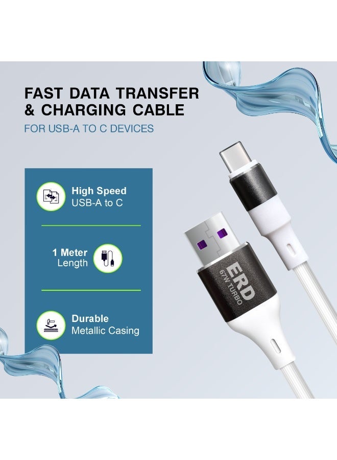 ERD كابل ERD USB-A إلى USB-C، شحن سريع 67 واط ونقل بيانات عالي السرعة | سلك متين وخفيف الوزن بطول متر واحد | عمر افتراضي يصل إلى 15000 انحناءة | للهواتف الذكية والأجهزة اللوحية وغيرها - Image 3