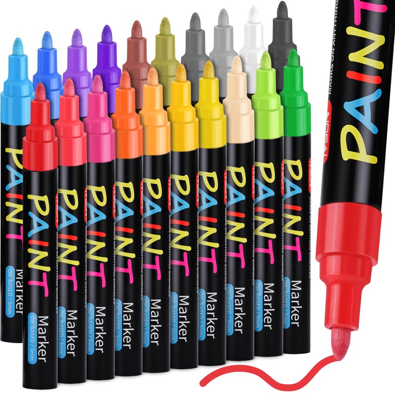 IVSUN Paint Pens Paint Markers,20 Colors Oil-Based Waterproof Paint Marker Pen Set, Never Fade Quick Dry and Permanent, Works on Rocks Painting, Wood, Fabric, Plastic, Canvas, Glass, Mugs - Image 1