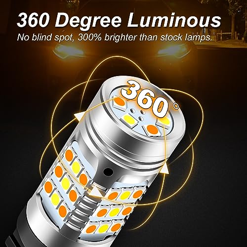 OPP ULITE 3157 Led Bulbs Error Free Canbus Built In Resistor Amber Turn Signal Light White Side Light 12V 360 Luminous 42-Led 2PC Pack Switchback Led Bulb (White Amber 3157 42-SMD) - Image 4
