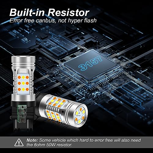 OPP ULITE 3157 Led Bulbs Error Free Canbus Built In Resistor Amber Turn Signal Light White Side Light 12V 360 Luminous 42-Led 2PC Pack Switchback Led Bulb (White Amber 3157 42-SMD) - Image 3