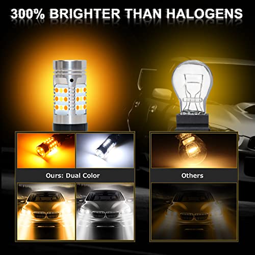 OPP ULITE 3157 Led Bulbs Error Free Canbus Built In Resistor Amber Turn Signal Light White Side Light 12V 360 Luminous 42-Led 2PC Pack Switchback Led Bulb (White Amber 3157 42-SMD) - Image 2