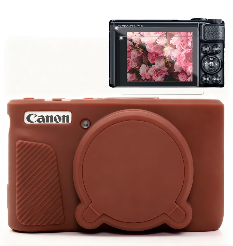 جراب Frevyve لكاميرا Canon PowerShot SX740 HS SX730 HS، جراب حماية من السيليكون الناعم، جراب نحيف مع غطاء عدسة قابل للإزالة وملحقات واقي للشاشة، مقاوم للخدش (بني داكن). - Image 1